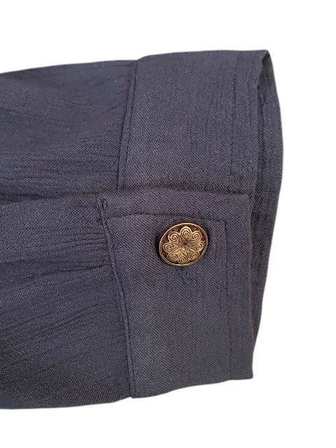 Soft Surroundings Navy Blue Embroidered and Paisley Long Sleeve Summer Shirt