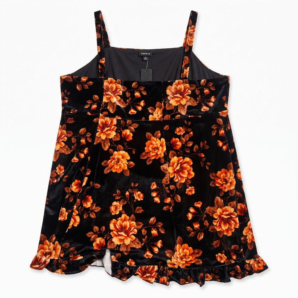 Torrid Orange Floral Velvet Pinnafore Dress