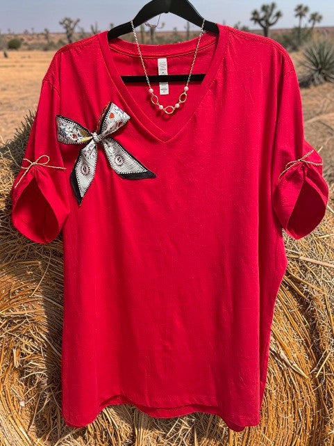 Somethinguluv Red Country Jetsetter Bow Applique