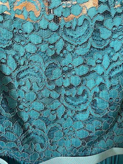 Davids Bridal db Studio Mesh Lace Cap Aqua Green Gown