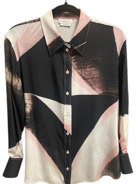Alexander McQueen Black/Pink/Cream Gradient Button Up Blouse