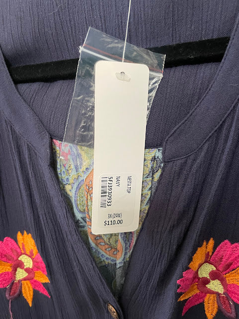 Soft Surroundings Nesta Top Embroidered and Paisley Long Sleeve Button Up