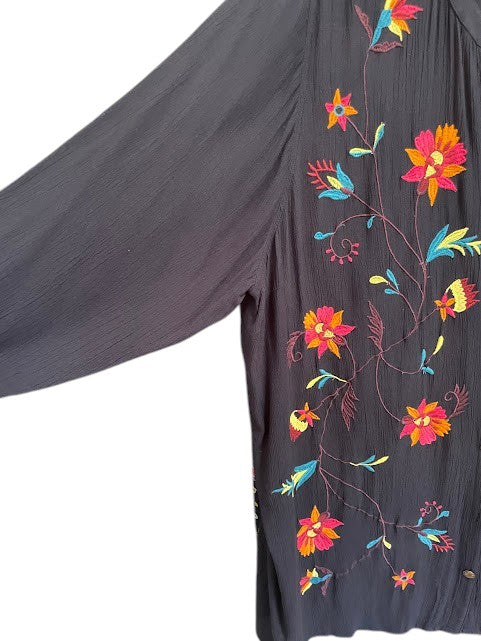 Soft Surroundings Nesta Top Embroidered and Paisley Long Sleeve Button Up