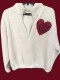Love Moschino Teddy Pullover Jacket Love Moschino teddy heart patch sweatshirt with zip in cream