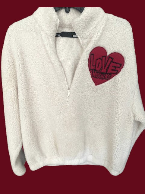 Love Moschino Teddy Pullover Jacket Love Moschino teddy heart patch sweatshirt with zip in cream