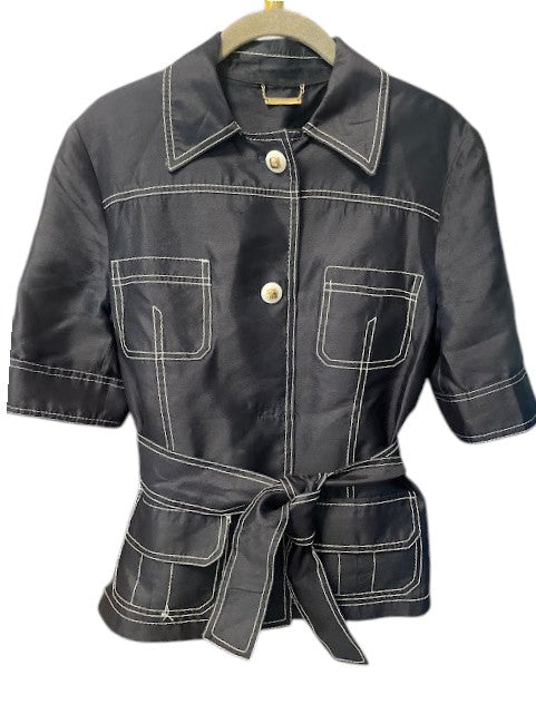 Roberto Cavelli Black Silk Button Up Short Sleeve Top EU size 44