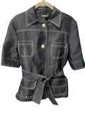 Roberto Cavelli Black Silk Button Up Short Sleeve Top EU size 44