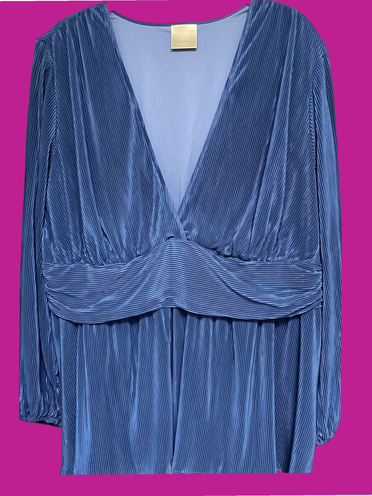 Kyona Pleated Empire Waist Peplum Blouse sz 4x