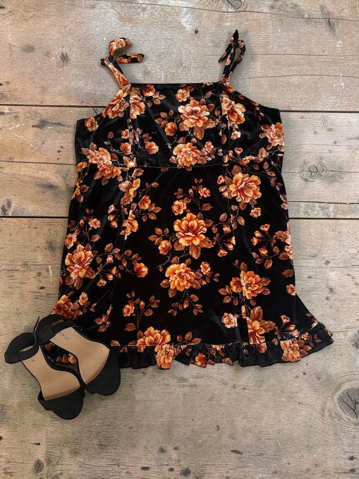 Torrid Orange Floral Velvet Pinnafore Dress 4X