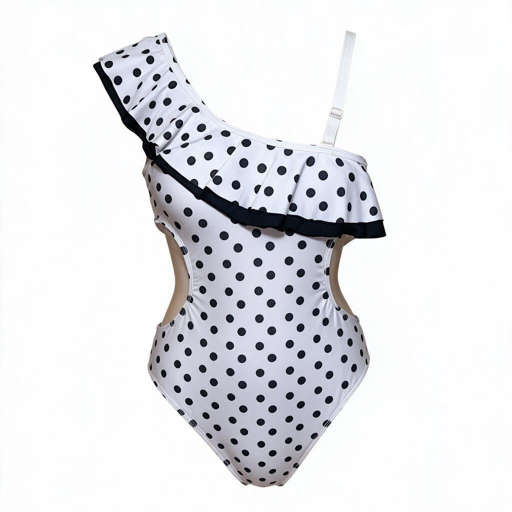 YMI Polka Dot Off Shoulder One Piece Swim Suit
