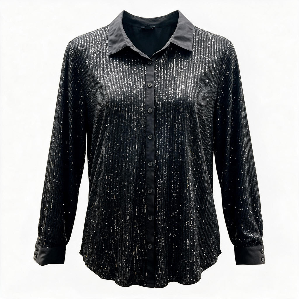 Torrid Sequin Black Long Sleeve Button Down Shirt