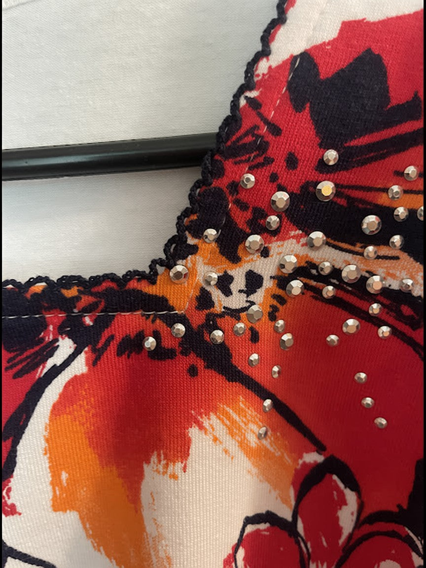 Half Sleeve Red Whit Blue and Orange Floral Sache TShirt