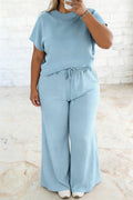 Blue Mist Ribbed Waist Top /Pull On Lounge Set