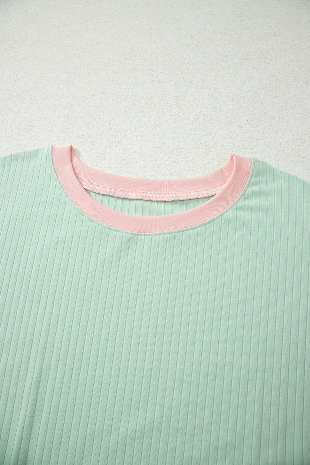 Somethinguluv Aqua and Pink Ribbed Knit Short Set