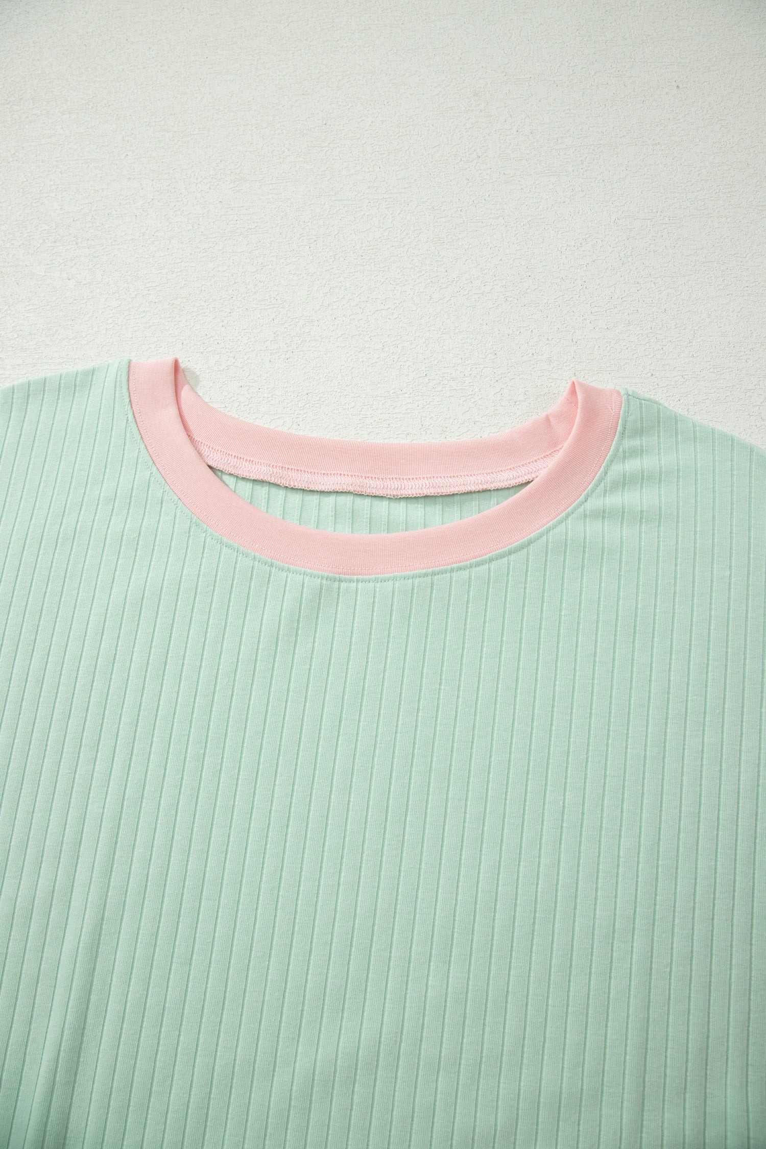 Somethinguluv Aqua and Pink Ribbed Knit Short Set