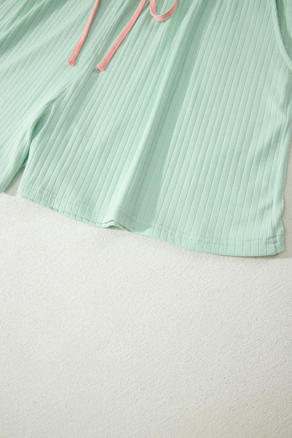 Somethinguluv Aqua and Pink Ribbed Knit Short Set