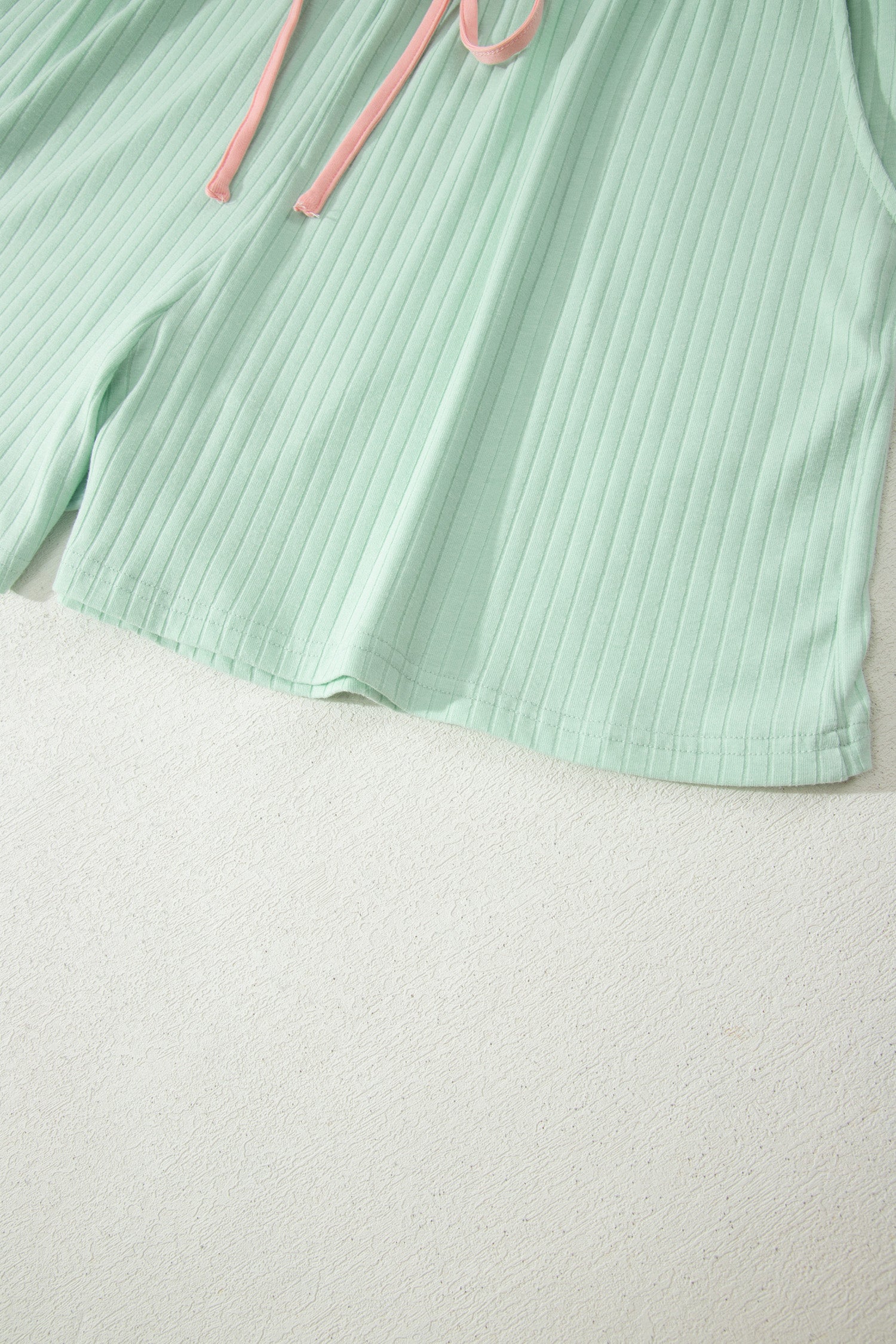 Somethinguluv Aqua and Pink Ribbed Knit Short Set