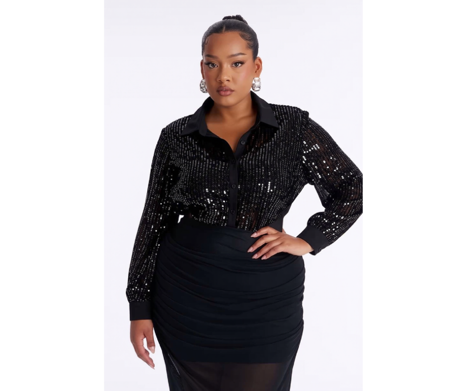 Torrid Sequin Black Long Sleeve Button Down Shirt