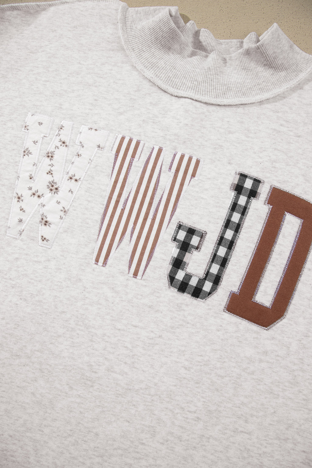 Gray WWJD Applique Exposed Seam Drop Shoulder Sweatshirt
