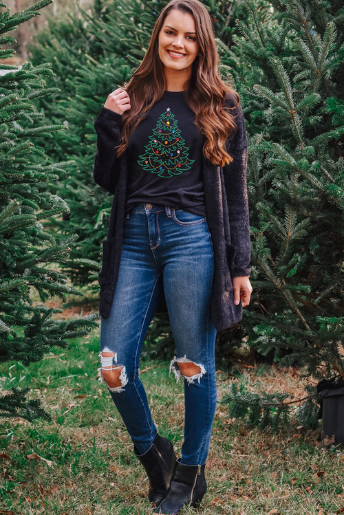 Black Rhinestone Christmas Tree Tee