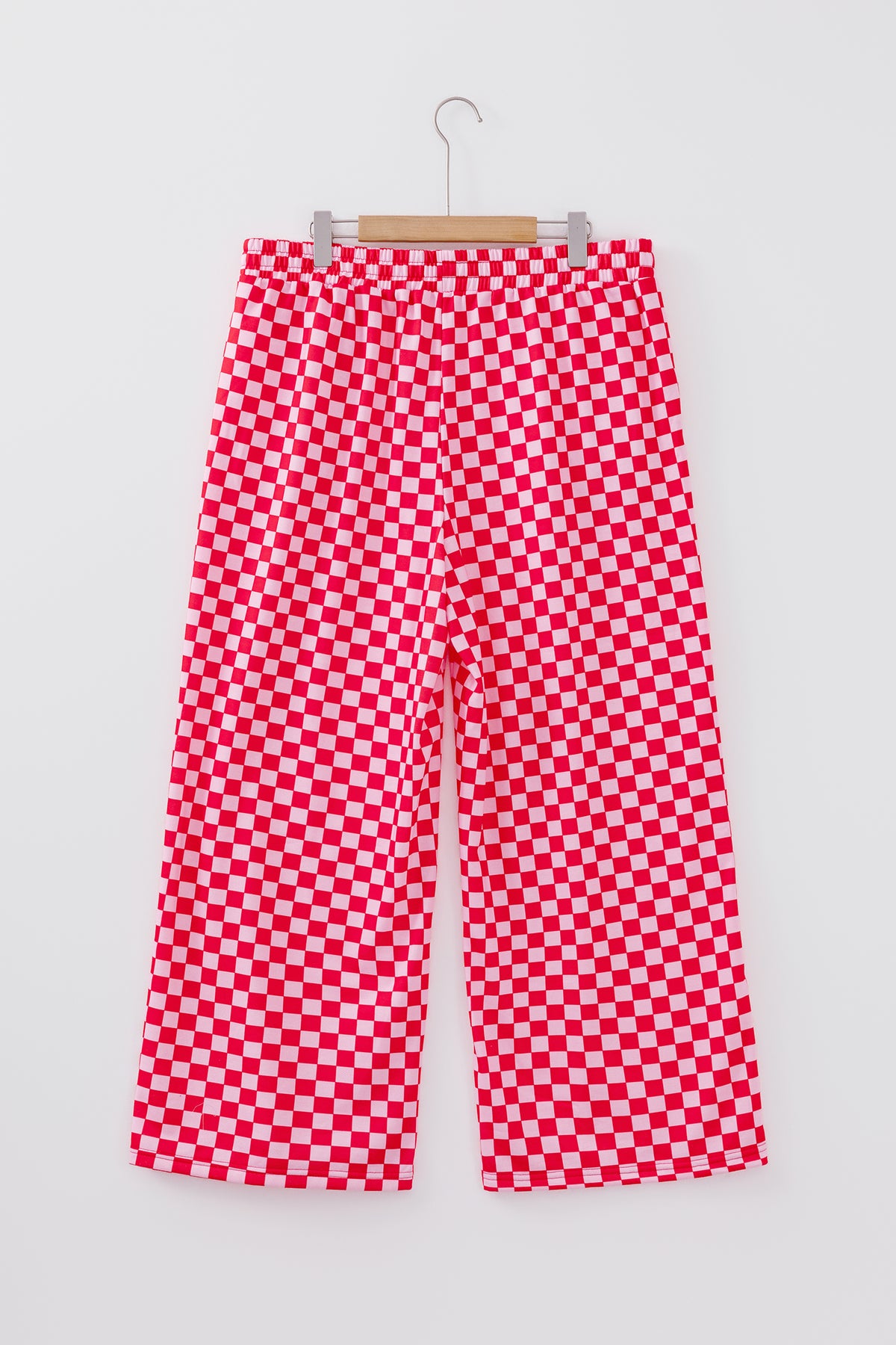 Pink Plus Size Checkered Pattern Loose Casual Pants