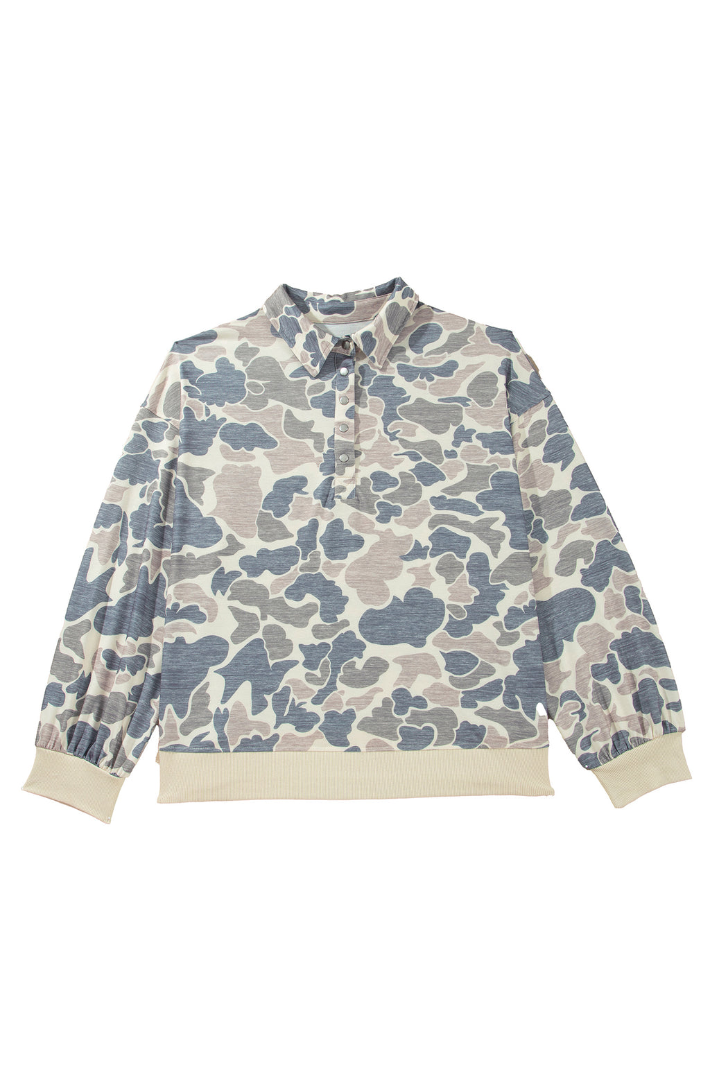 Multicolour Casual Camo V-Neck Buttoned Sweatshirt