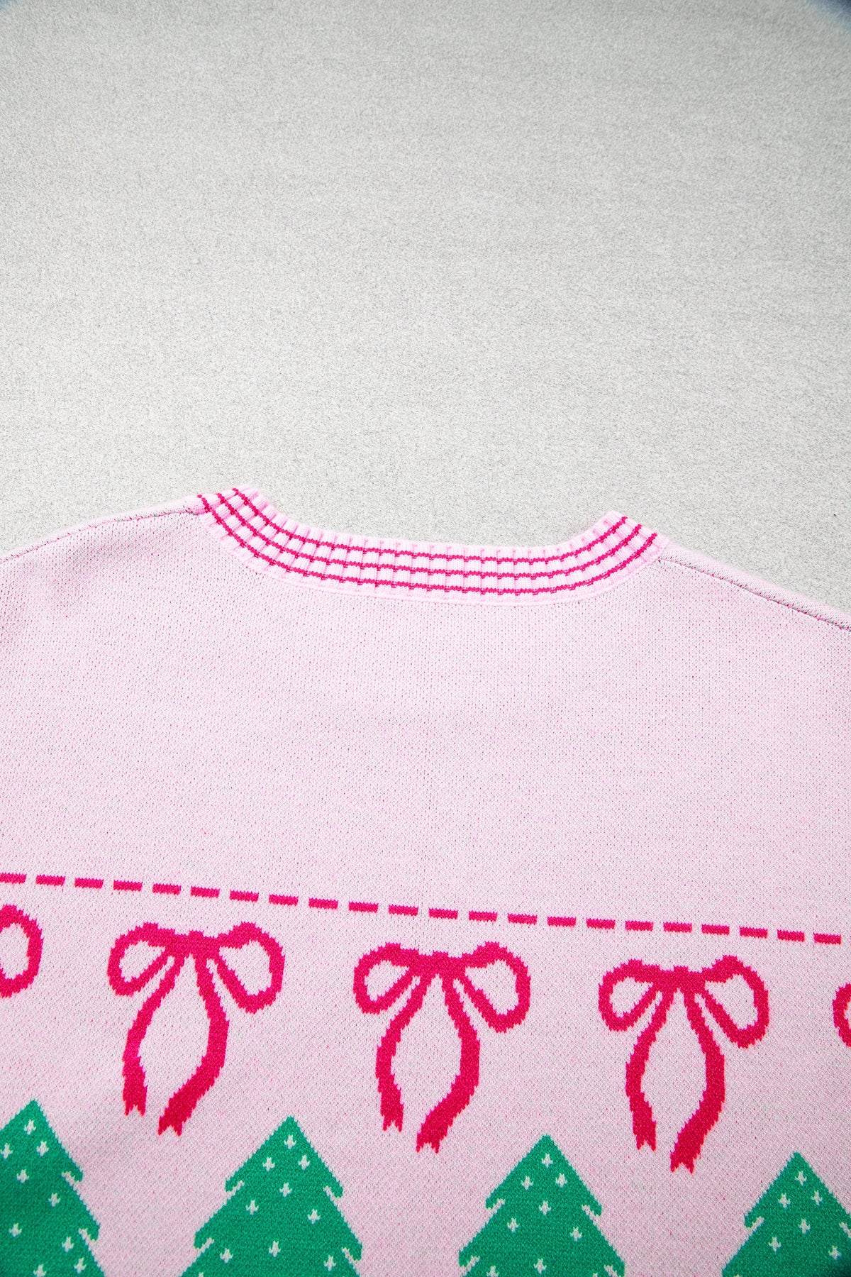 Pink Festive Holiday Print Round Neck Loose Sweater