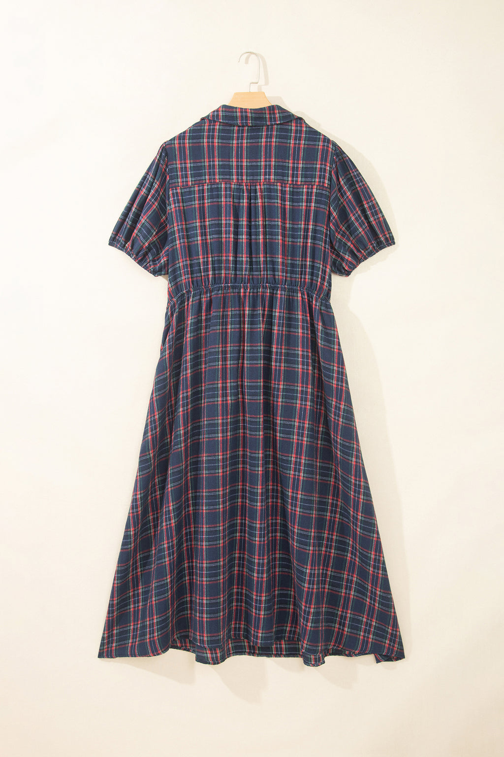 Black Plaid V Neck Belted Waist Short Sleeve Plus Size Dress