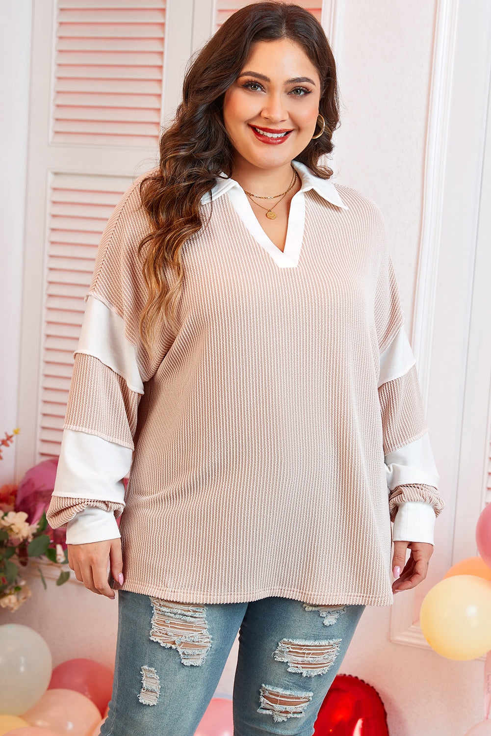 Parchment Corded Colorblock Top