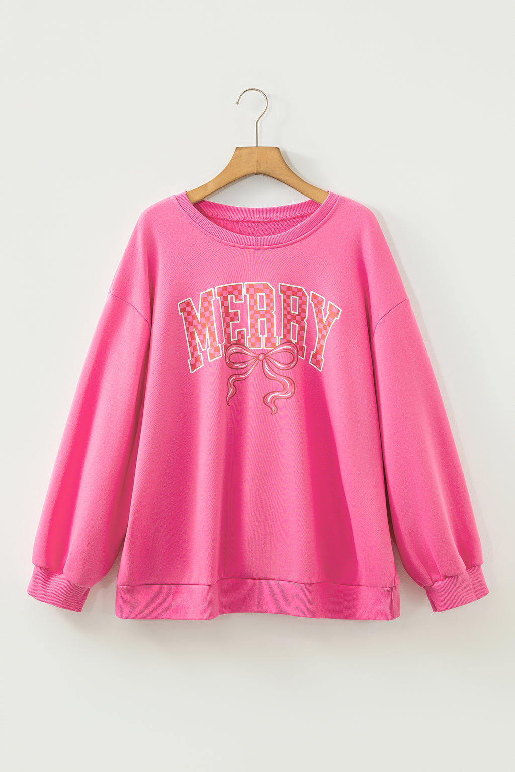 Bonbon Checkered Christmas Slogan Printed Plus Size Sweatshirt