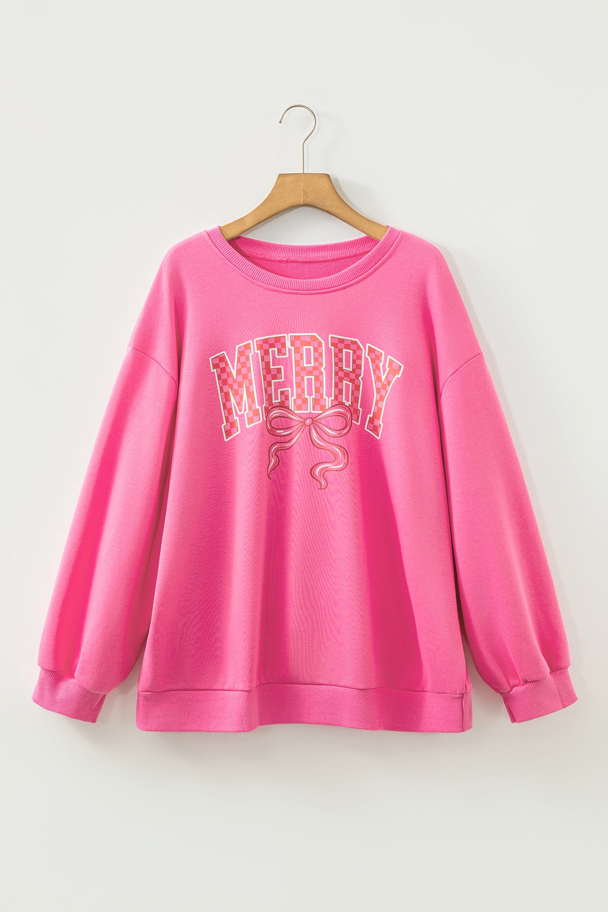 Bonbon Checkered Christmas Slogan Printed Plus Size Sweatshirt