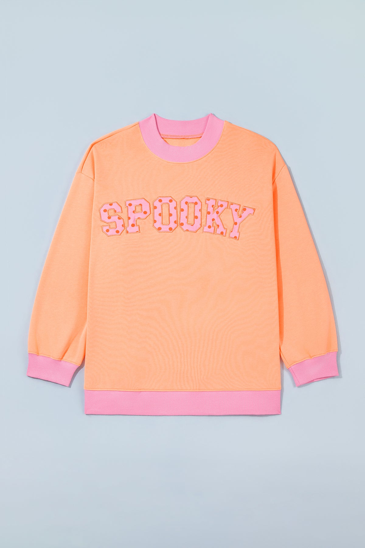 Pink Contrast Polka Dot Slogan Graphic Color Block Mock Neck Plus Sweatshirt