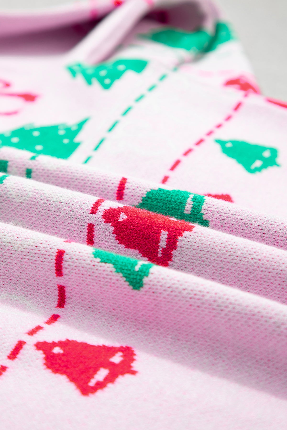 Pink Festive Holiday Print Round Neck Loose Sweater