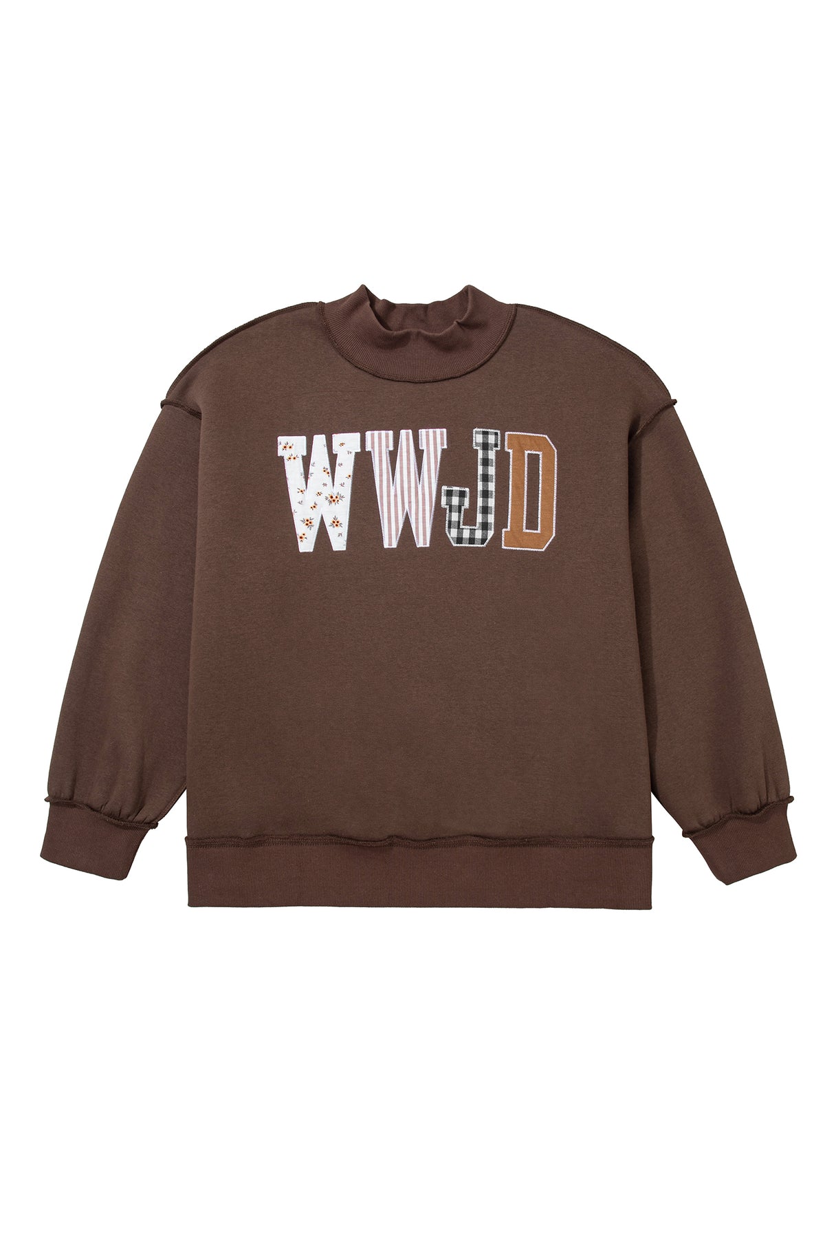 Gray WWJD Applique Exposed Seam Drop Shoulder Sweatshirt