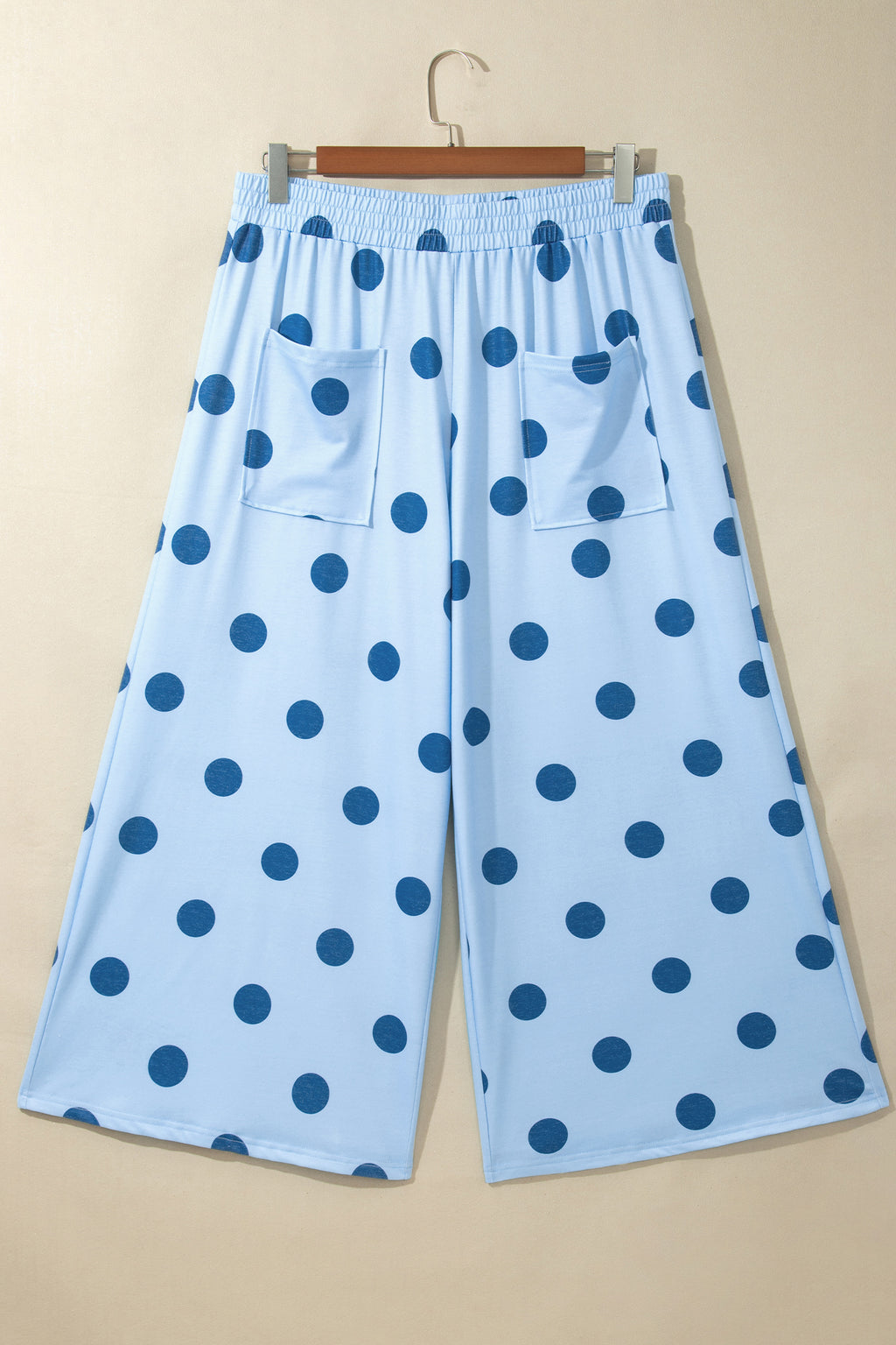 Cream Polka Dot Elastic Waist Wide Leg Pants
