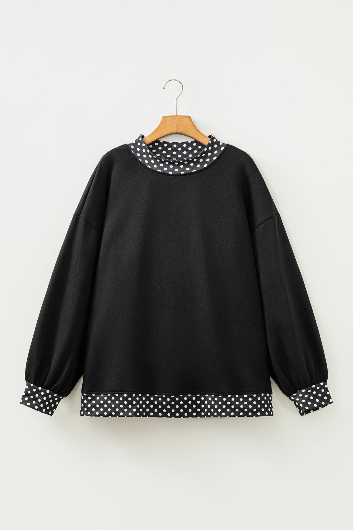 Black Patchwork Plaid Loose Fit Long Sleeve Plus Size Sweatshirt