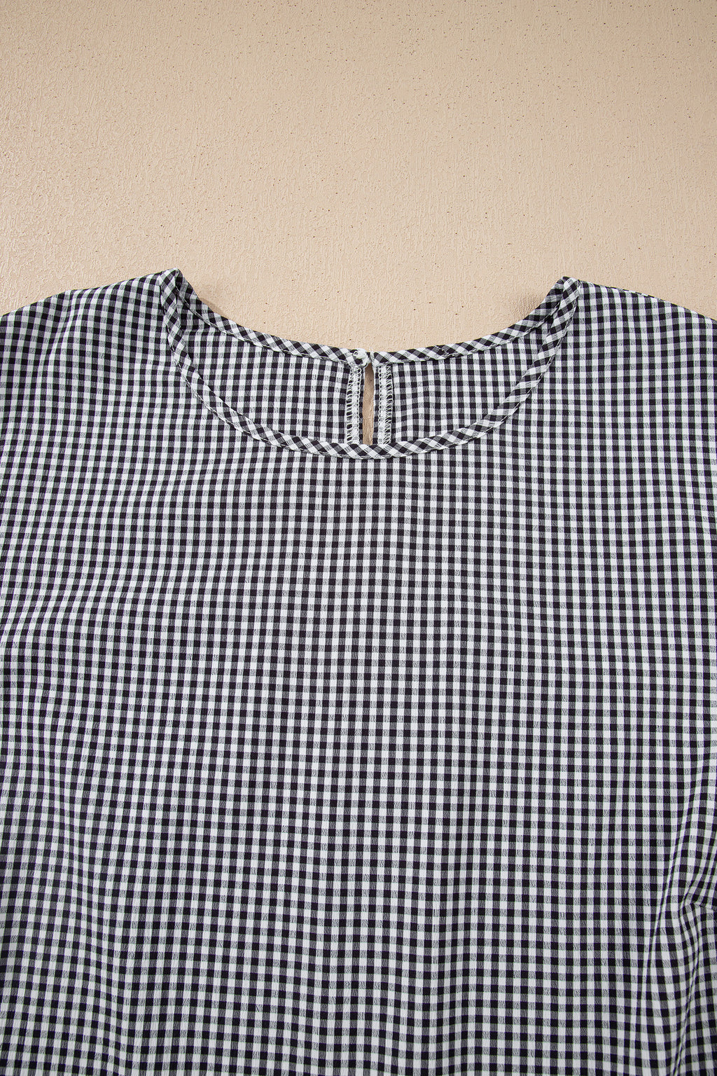 Black Plus Size Plaid Bow Decor Bell Sleeve Round Neck Pull Over