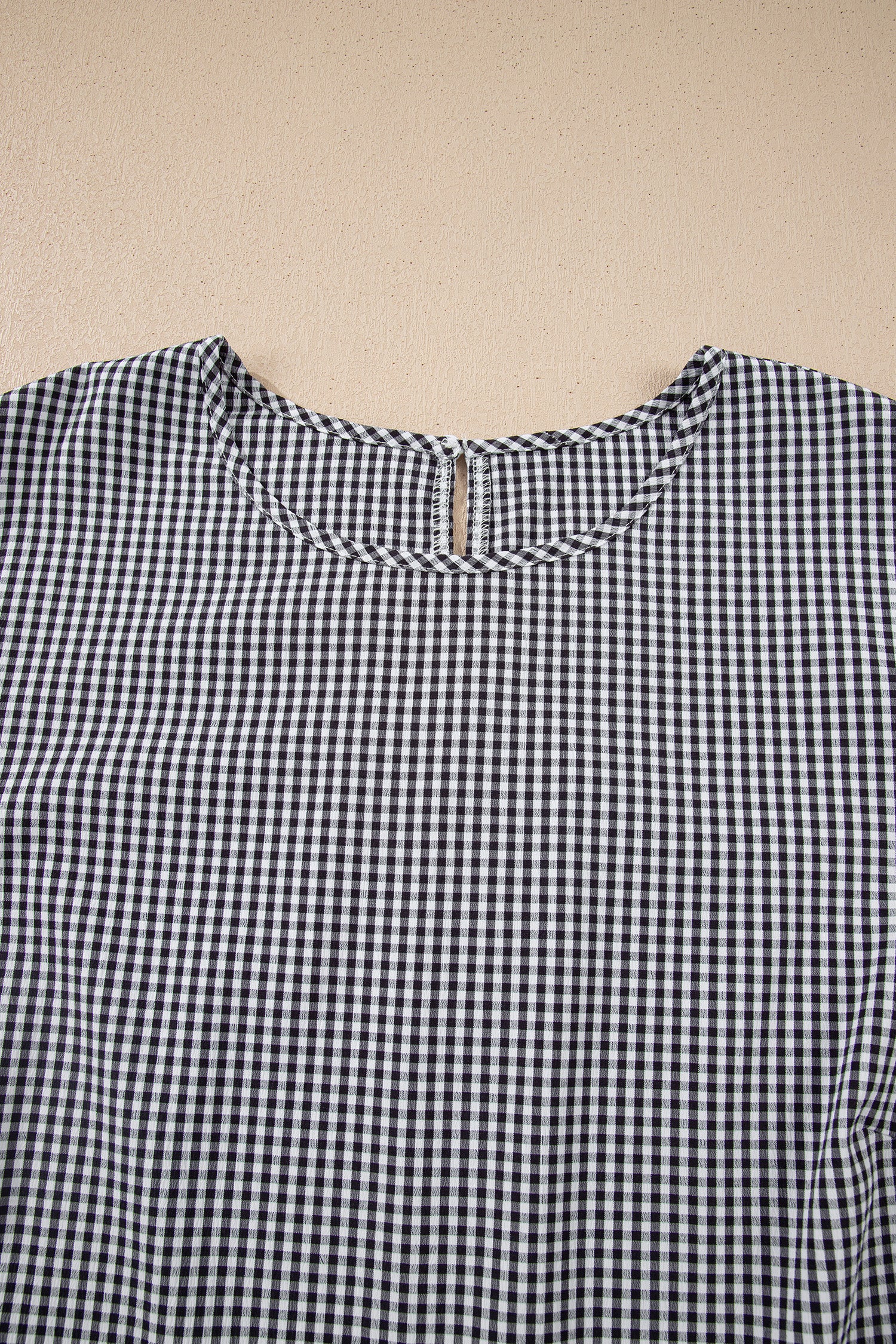 Black Plus Size Plaid Bow Decor Bell Sleeve Round Neck Pull Over