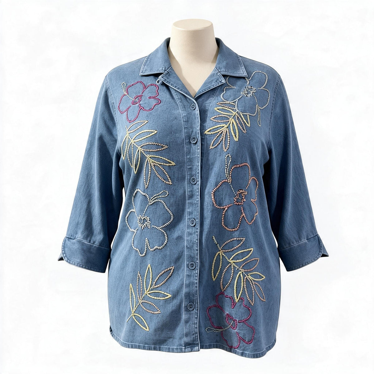 Vintage Bechemel Woman 2X Embroidered Jean Button UP Shirt