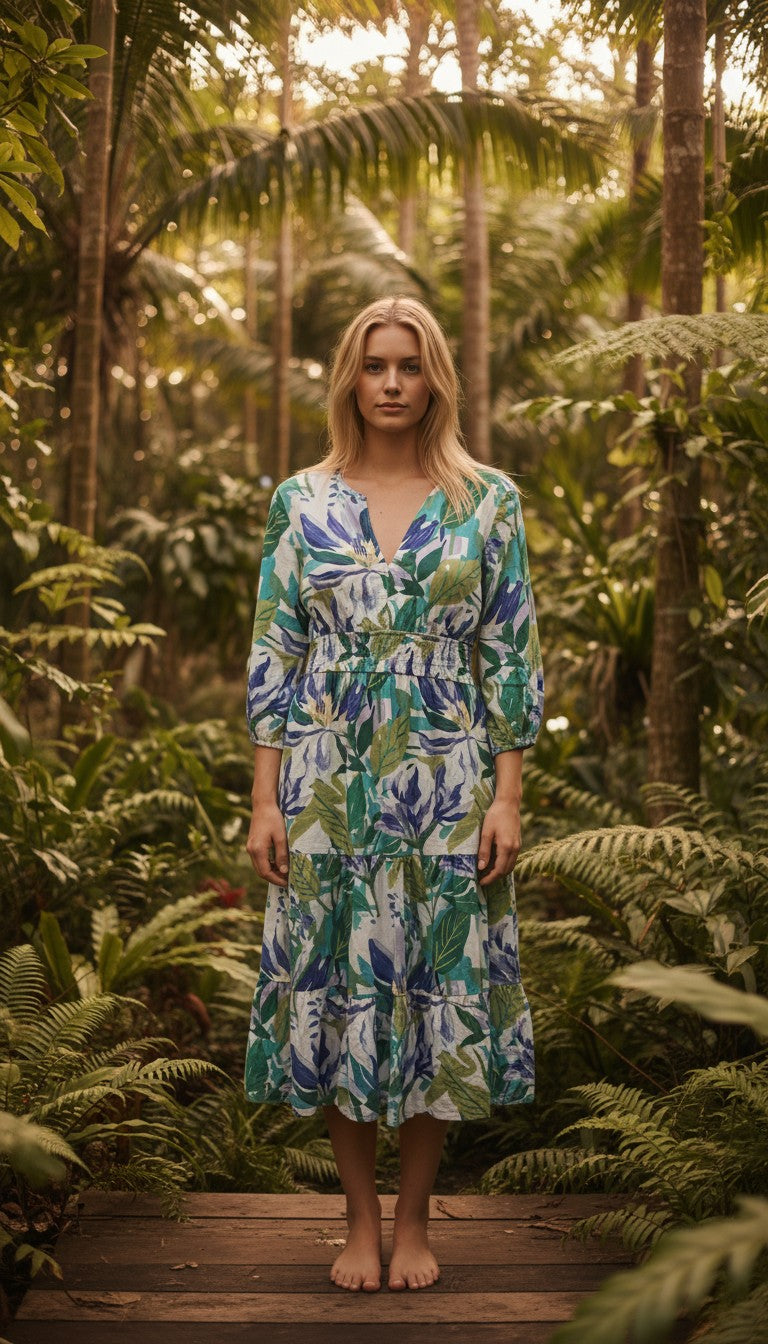 St. Johns Bay Tropical Vacation Casual Linen Dress