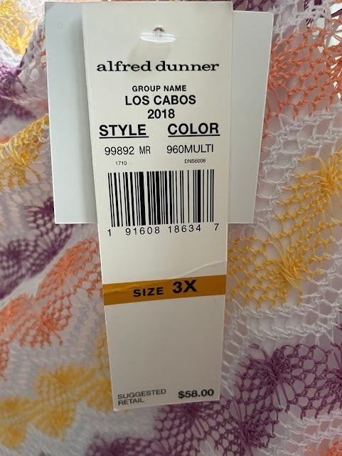 Somethinguluv3 Alfred Dunner Los Cabos wavy knit tunic top with yellow, orange, and purple chevron pattern