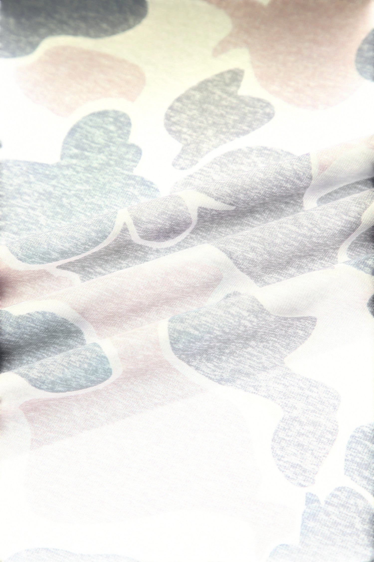 Somethinguluv3 lounge set fabric featuring a soft muted camouflage print in neutral grey and pink tones