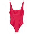 Somethinguluv3 hot pink one-piece swimsuit with a square neckline and high-cut leg in quick-drying fabric.