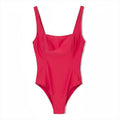 Somethinguluv3 hot pink one-piece swimsuit with a square neckline and high-cut leg in quick-drying fabric.