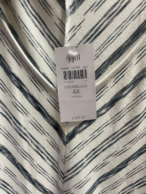 Somethinguluv3 J.Jill sleeveless V-neck dress in cream and black with a brushstroke chevron pattern and price tag