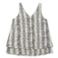Somethinguluv3 sleeveless layered tank top in black and white abstract tiger print with a V-neckline.