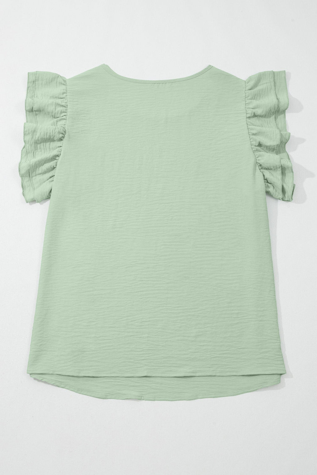 Somethinguluv3 plus size sage green blouse with round neck and layered flutter sleeves in a textured fabric